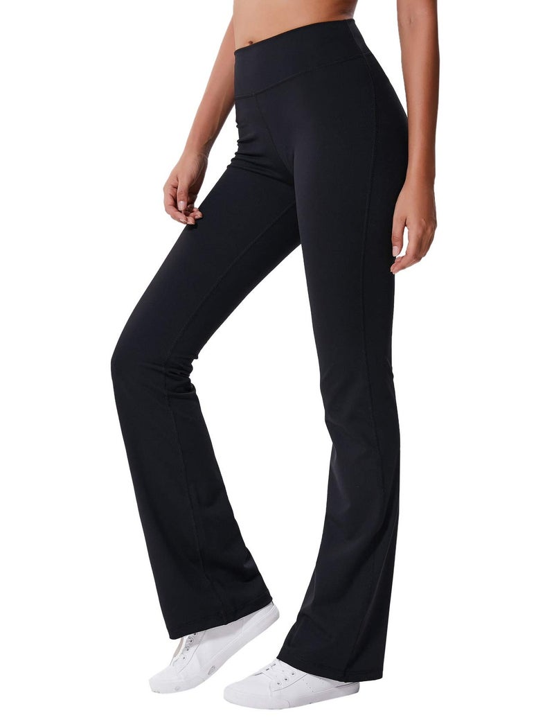 ChinFun Bootcut Wide Leg Yoga Pants with Pockets for Women Long Bootleg High Waist Workout Pants Tummy Control Flare Work Pants Black Size XL - Image 3